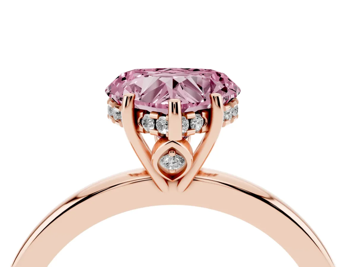 Fancy Pink Heart Cut Solitaire Diamond Ring with Prong Setting and Plain Band Rose gold
