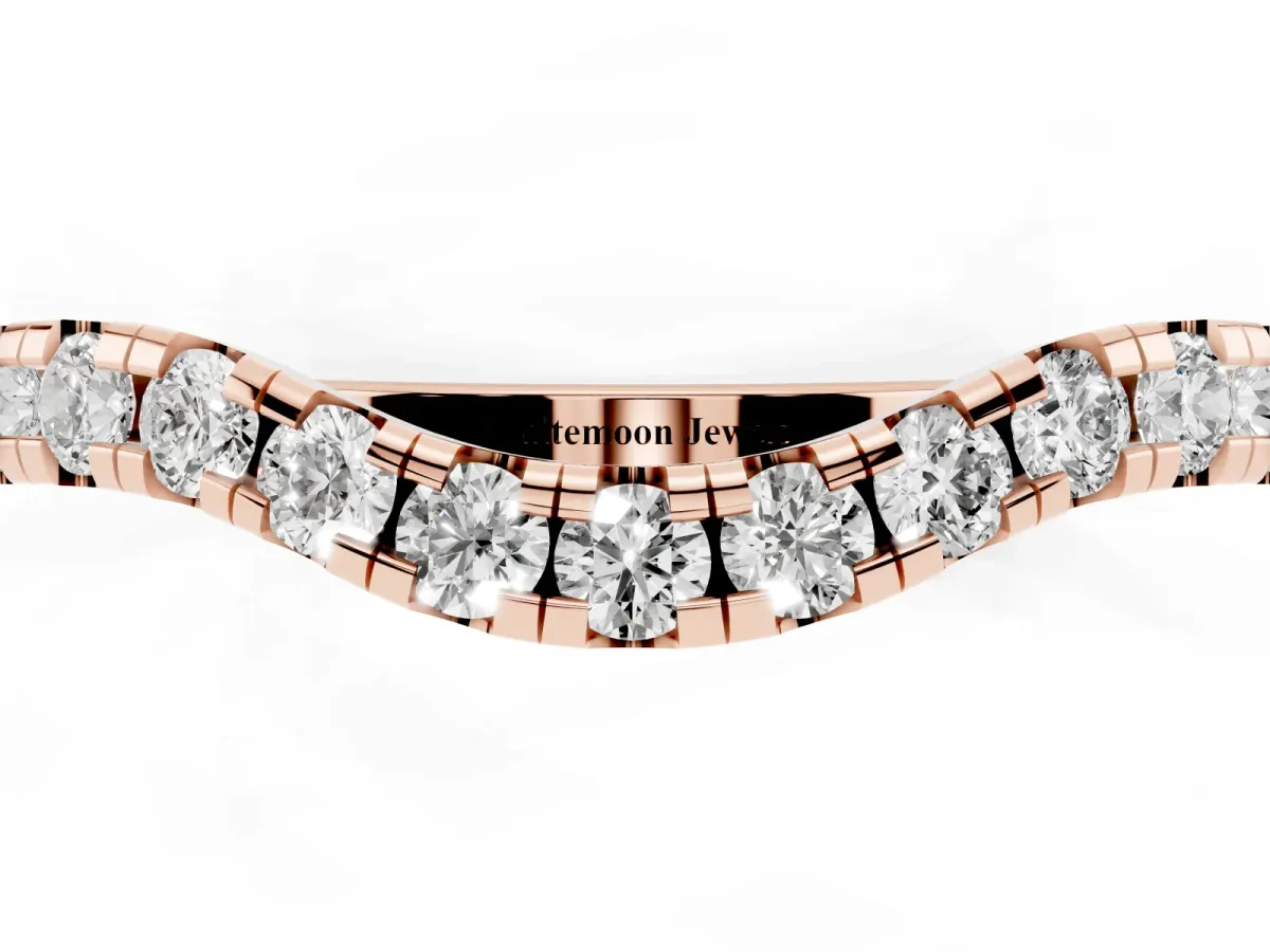 Round Diamond Curved Pavé Wedding Band Rose gold