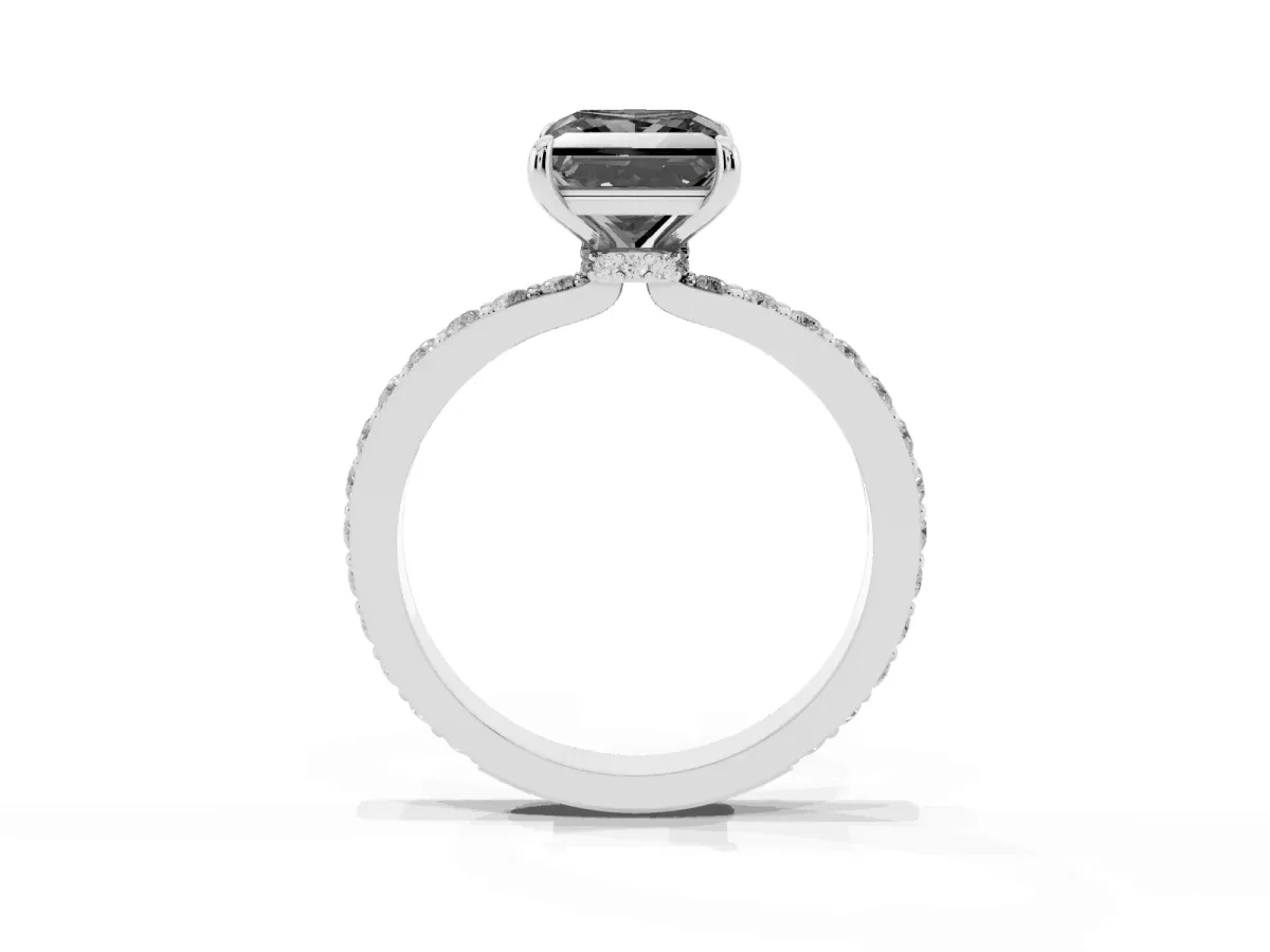 Fancy Black Princess Cut Diamond Solitaire Engagement Ring with Pavé Band and Four-Prong Setting Platinum