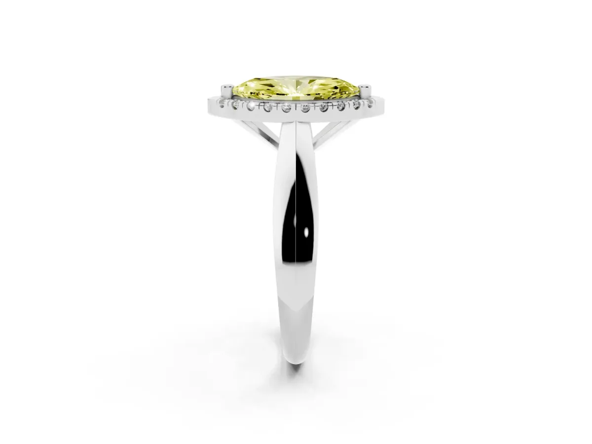 Fancy Yellow Marquise Cut Cut Halo Solitaire Engagement Ring with Square Band and Four-Prong Setting Platinum