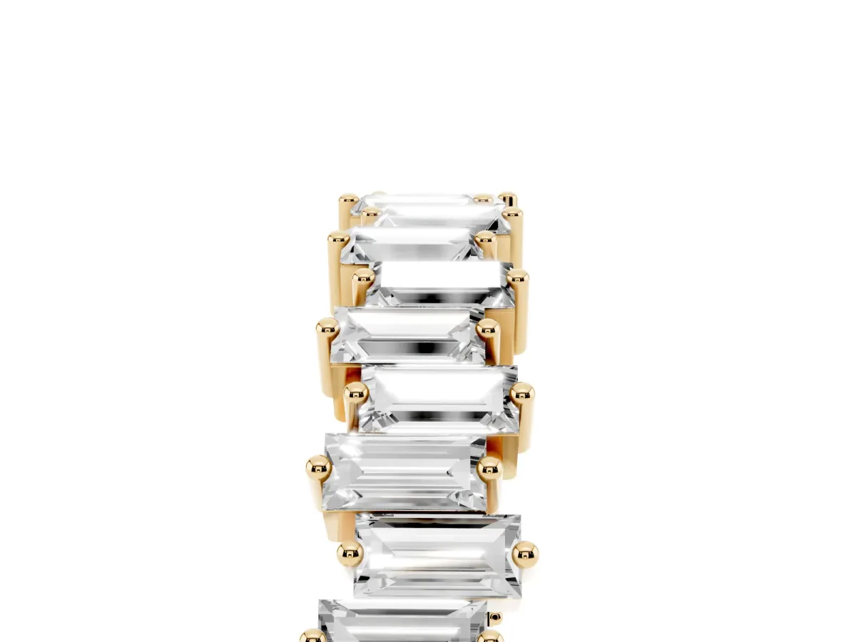 Baguette Diamond Full Eternity Ring with Prong Setting Yellow gold