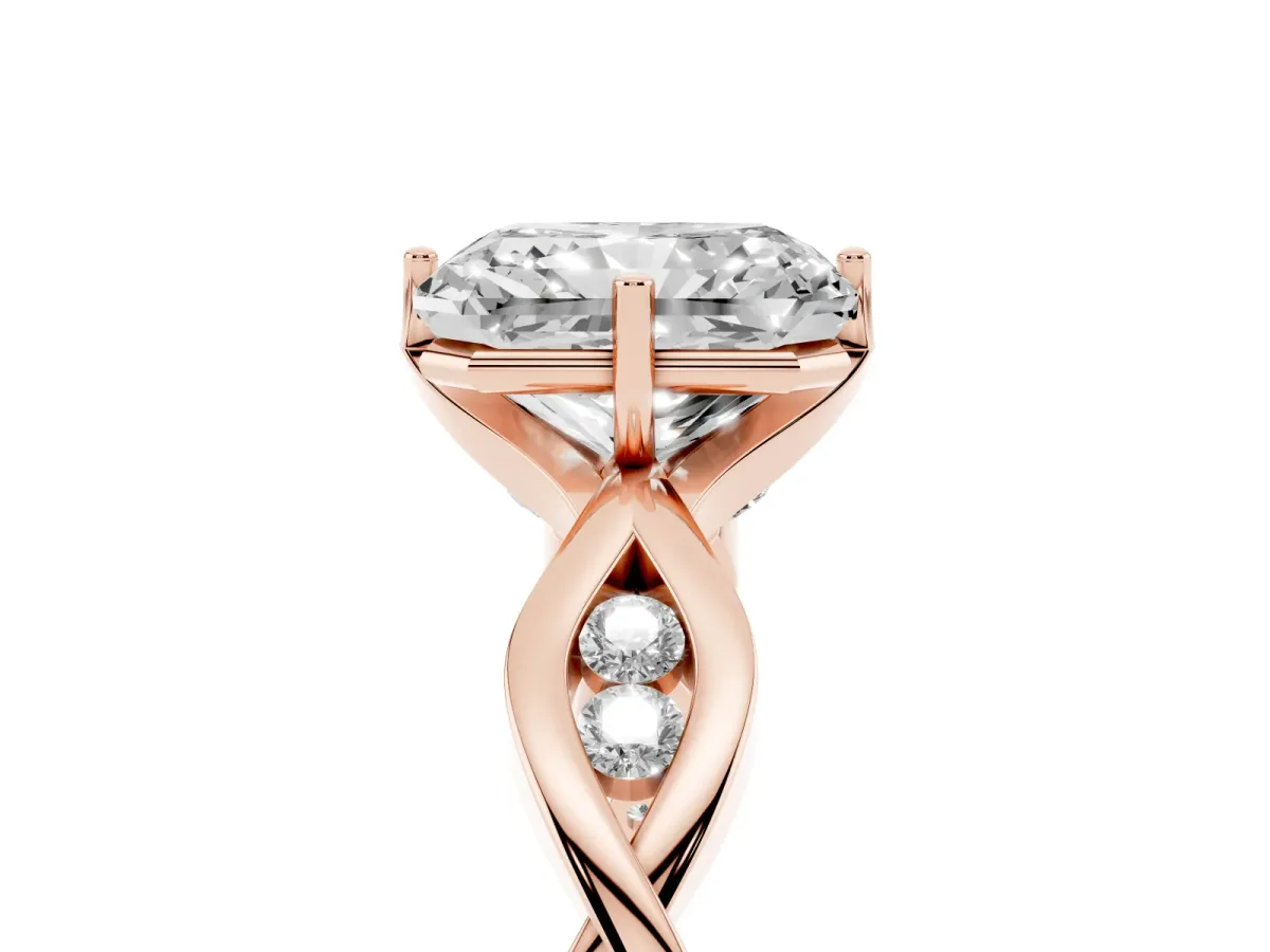 Radiant Cut Solitaire Twist Band with Leaf Prong Setting Rose gold