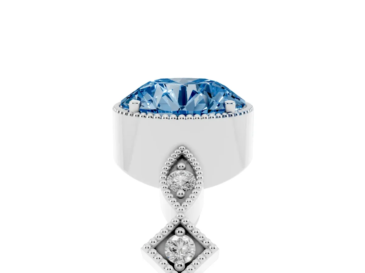 Fancy Blue Round Cut Milgrain Marquise Diamond Twist Band Ring Silver