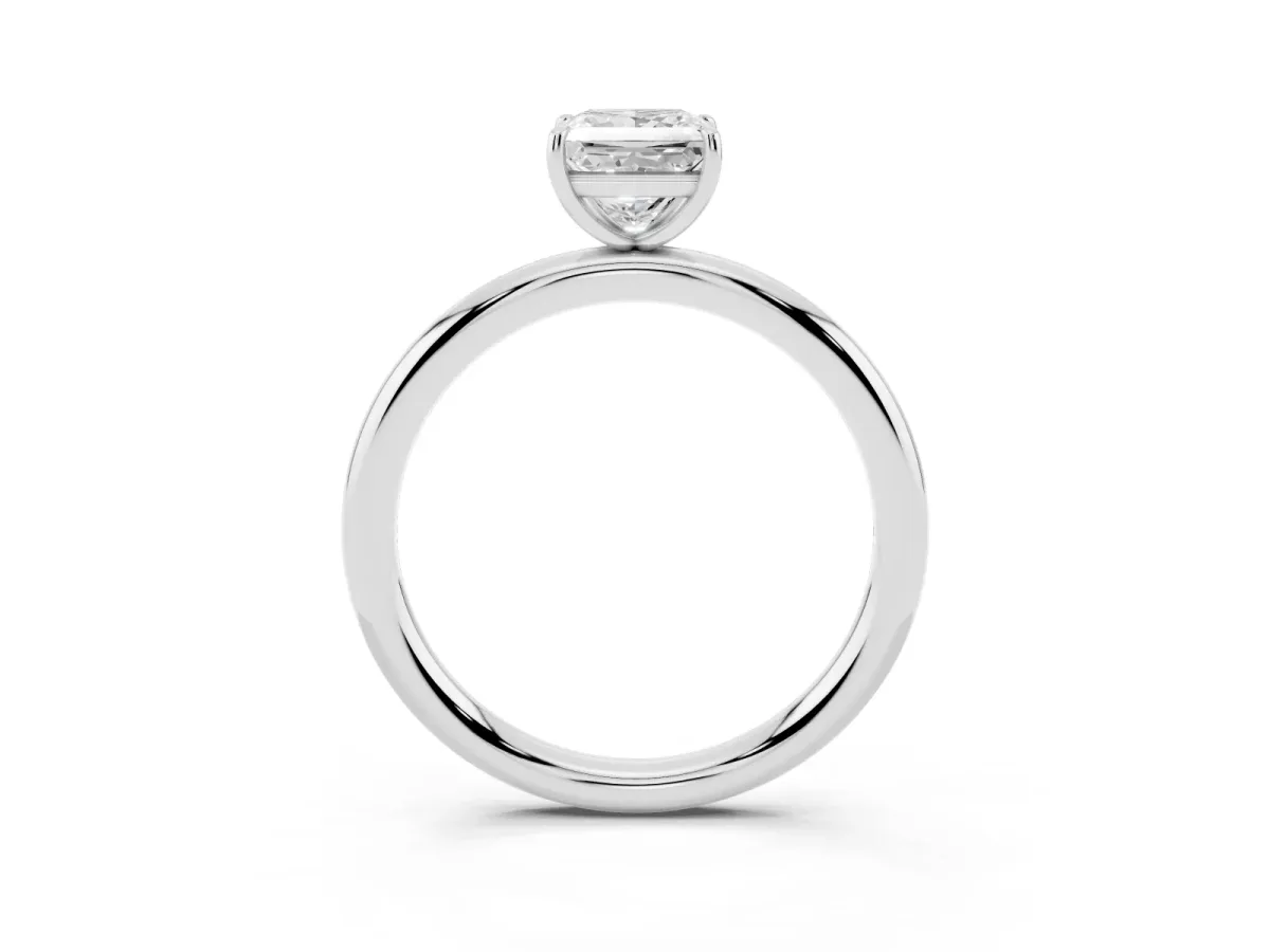 Princess Cut Solitaire Diamond Ring with Four-Prong Setting on a Plain Band Platinum