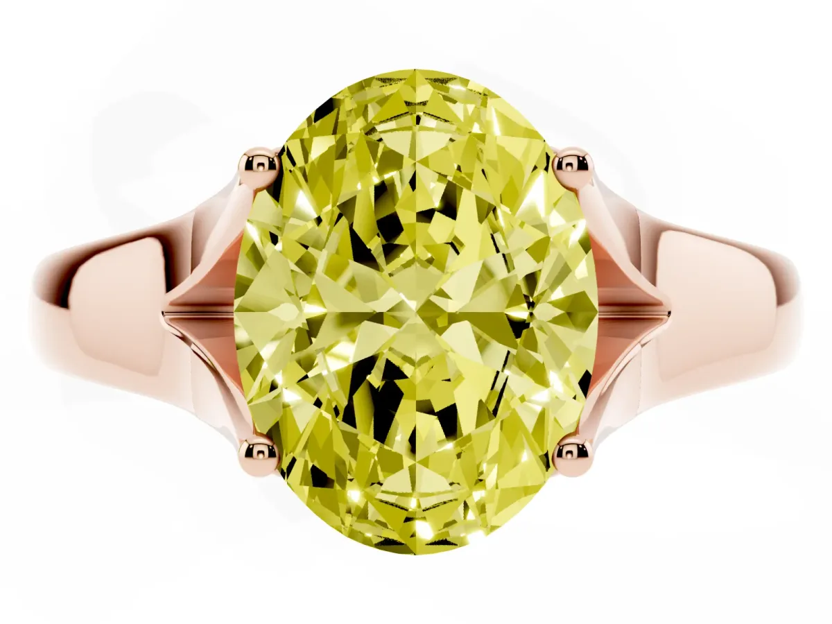 Fancy Yellow Oval Cut Solitaire Diamond Ring with Cathedral Band and Four-Prong Setting Rose gold