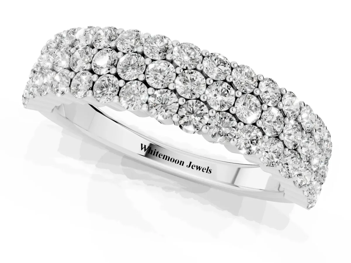 Round Diamond Checkerboard Pavé Promise Ring with Round Diamond Accents White gold