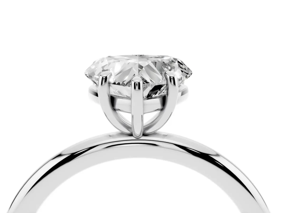 Heart Cut Solitaire Diamond Ring with Four-Prong Setting on a Plain Band Platinum