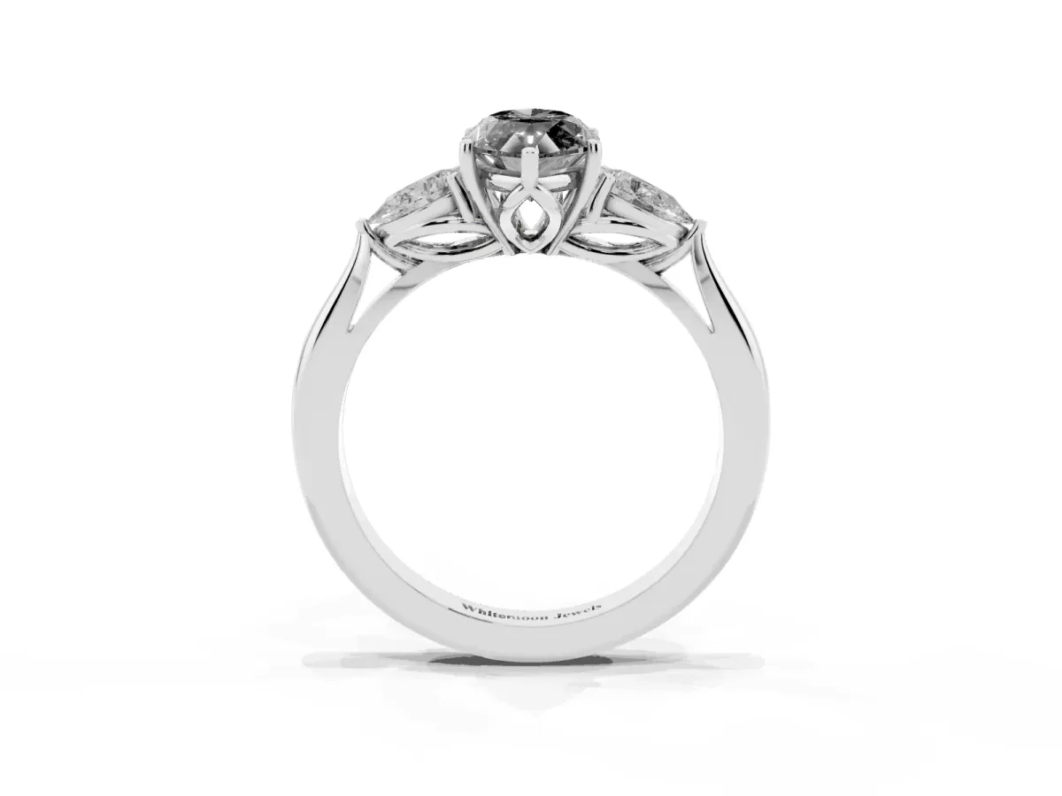 Fancy Black Marquise Cut Diamond Three-Stone Ring with Pear Side Stones and Prong Setting Platinum