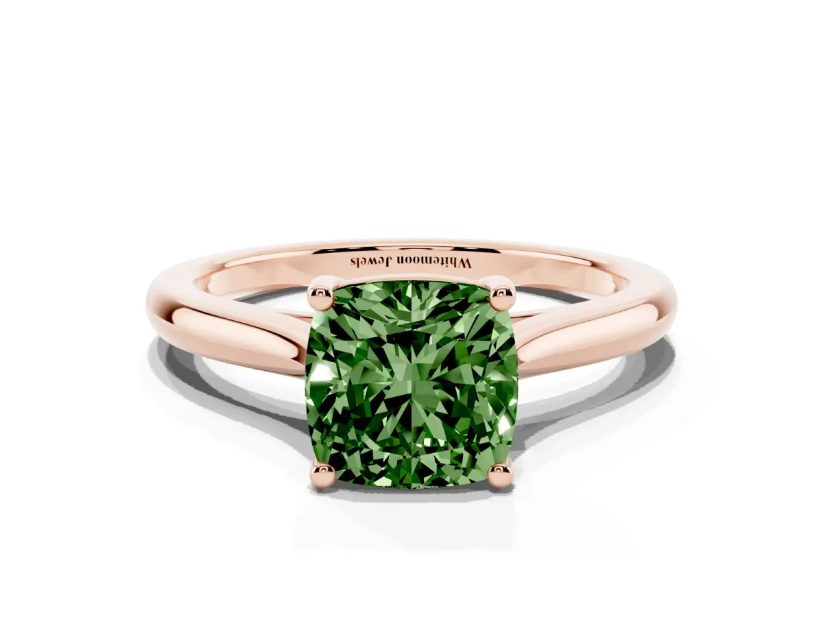 Fancy Green Cushion Cut Cut Solitaire Ring with Cathedral Band and Four-Prong Setting Rose gold