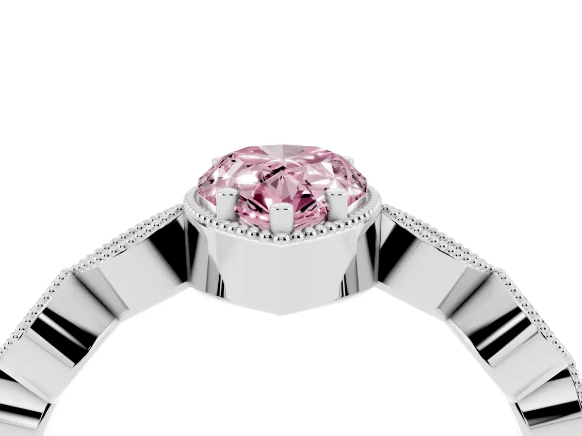 Fancy Pink Pear Cut Diamond Vintage Milgrain Ring with Round Stations Silver