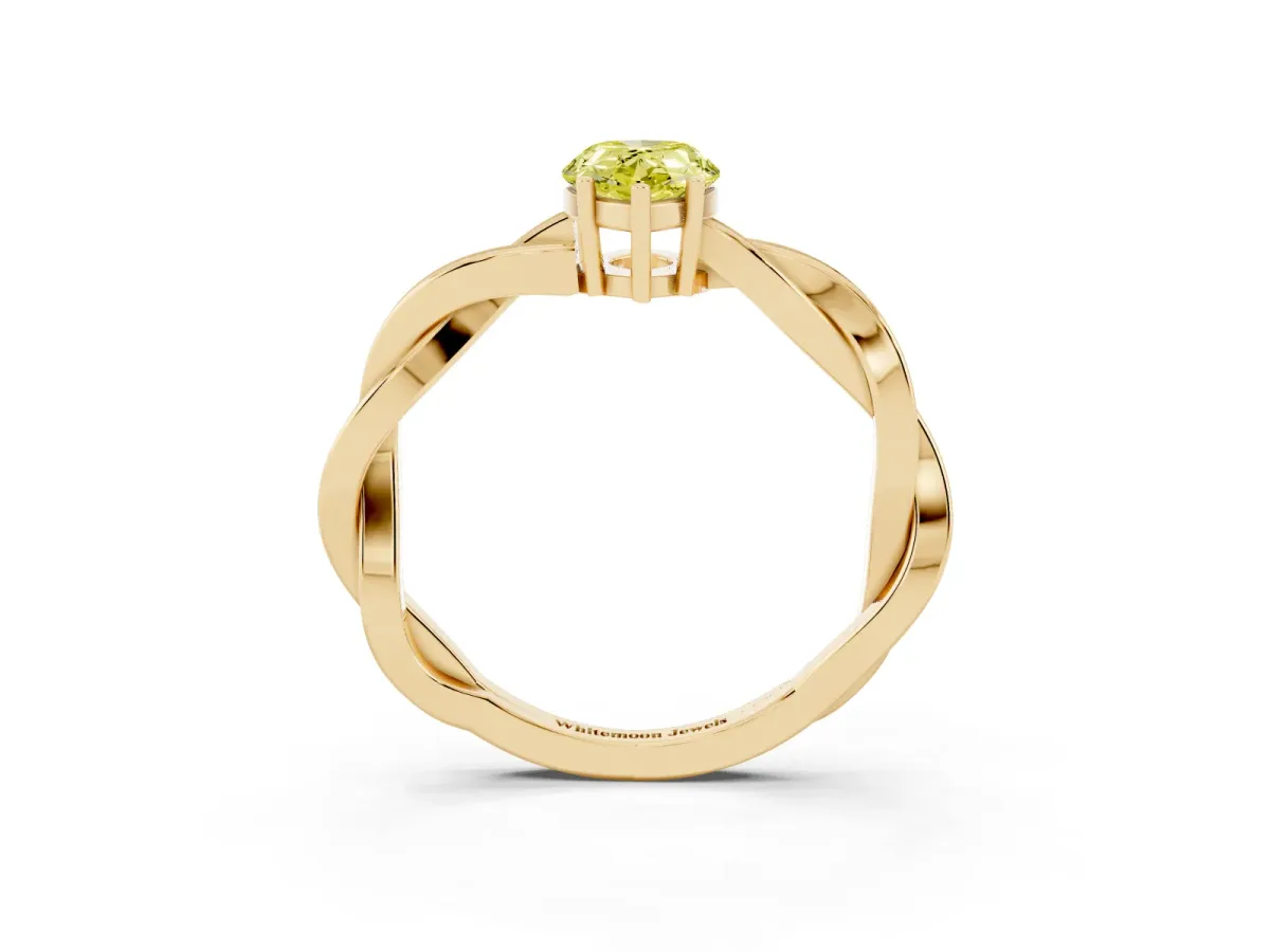 Fancy Yellow Pear Cut Solitaire Twisted Pave Diamond Ring with Four-Prong Setting Yellow gold