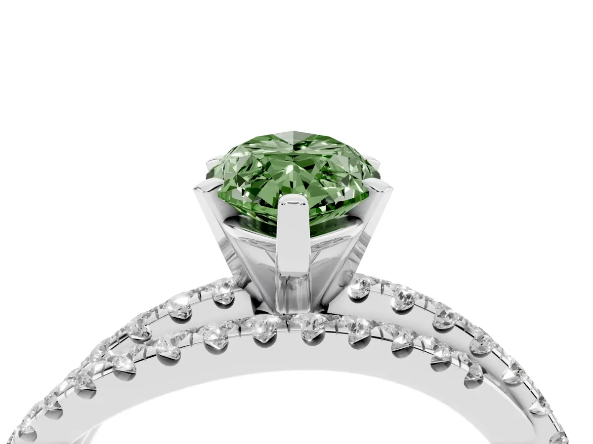 Fancy Green Marquise Cut Solitaire Twist Band with Pavé Setting and Four-Prong Setting Platinum