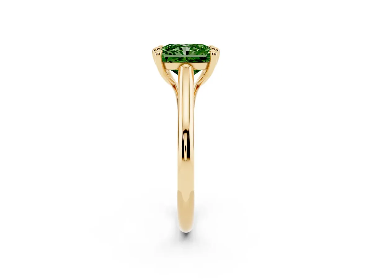 Fancy Green Radiant Cut Solitaire Engagement Ring with Six-Prong Setting and Classic Band Yellow gold