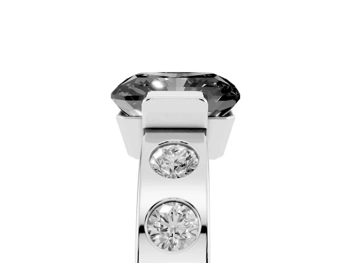 Fancy Black Radiant Cut Brilliant Channel-Set Diamond Ring with Bezel Prong Setting Platinum