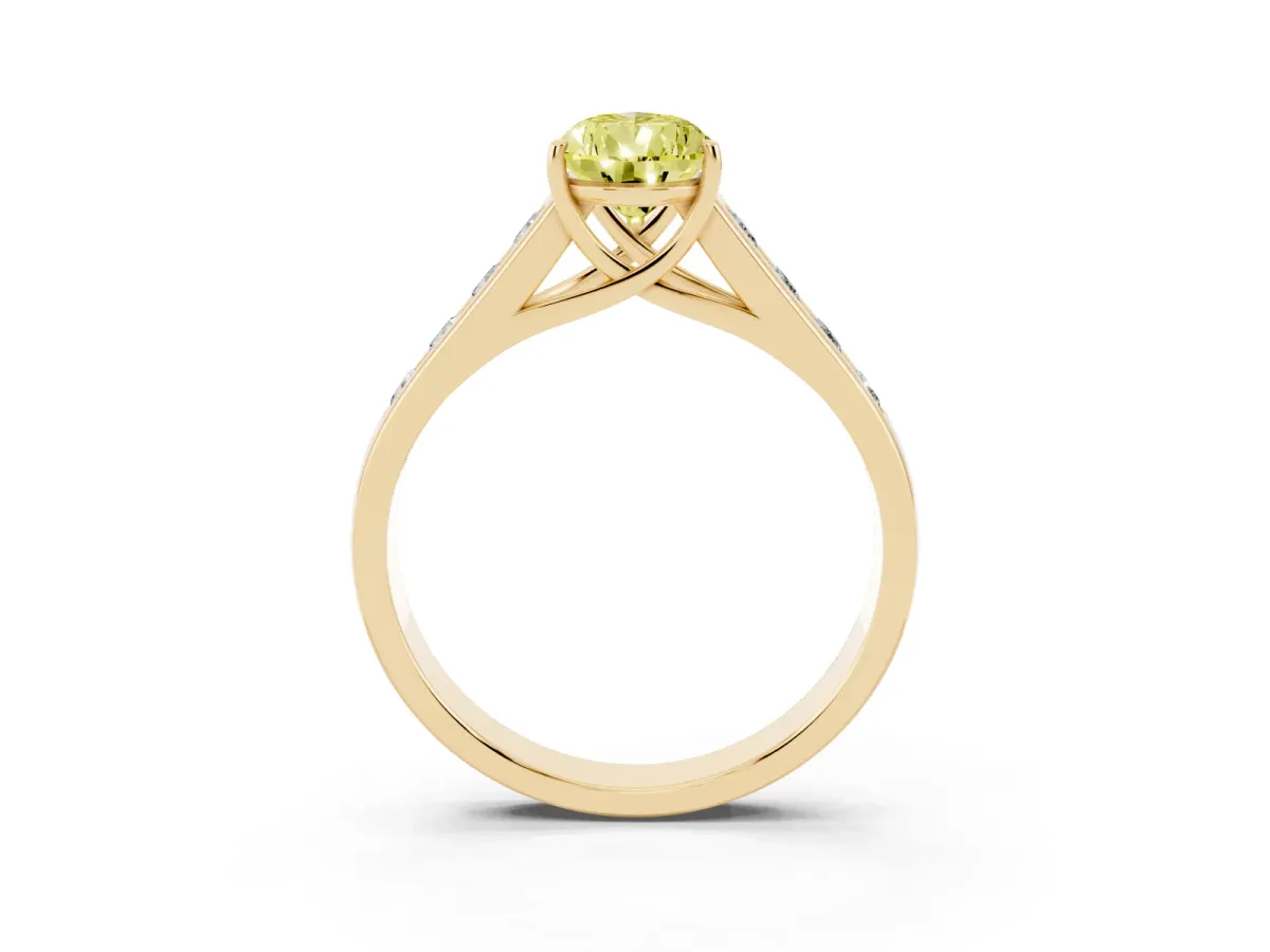 Fancy Yellow Pear Cut Solitaire Channel-Set Diamond Engagement Ring with Four-Prong Setting Yellow gold