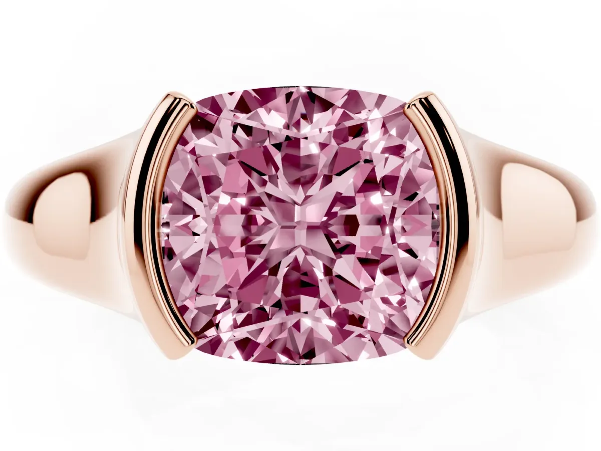 Fancy Pink Cushion Cut Solitaire Tension Set Diamond Ring with Split Shank Band Rose gold