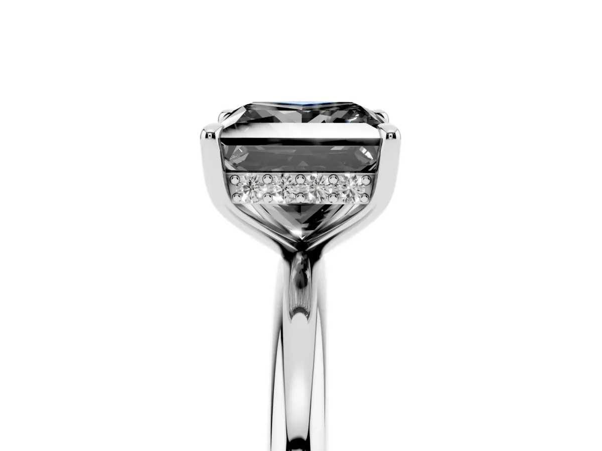 Fancy Black Princess Cut Diamond Solitaire Ring with Thin Band and Four-Prong Setting Platinum