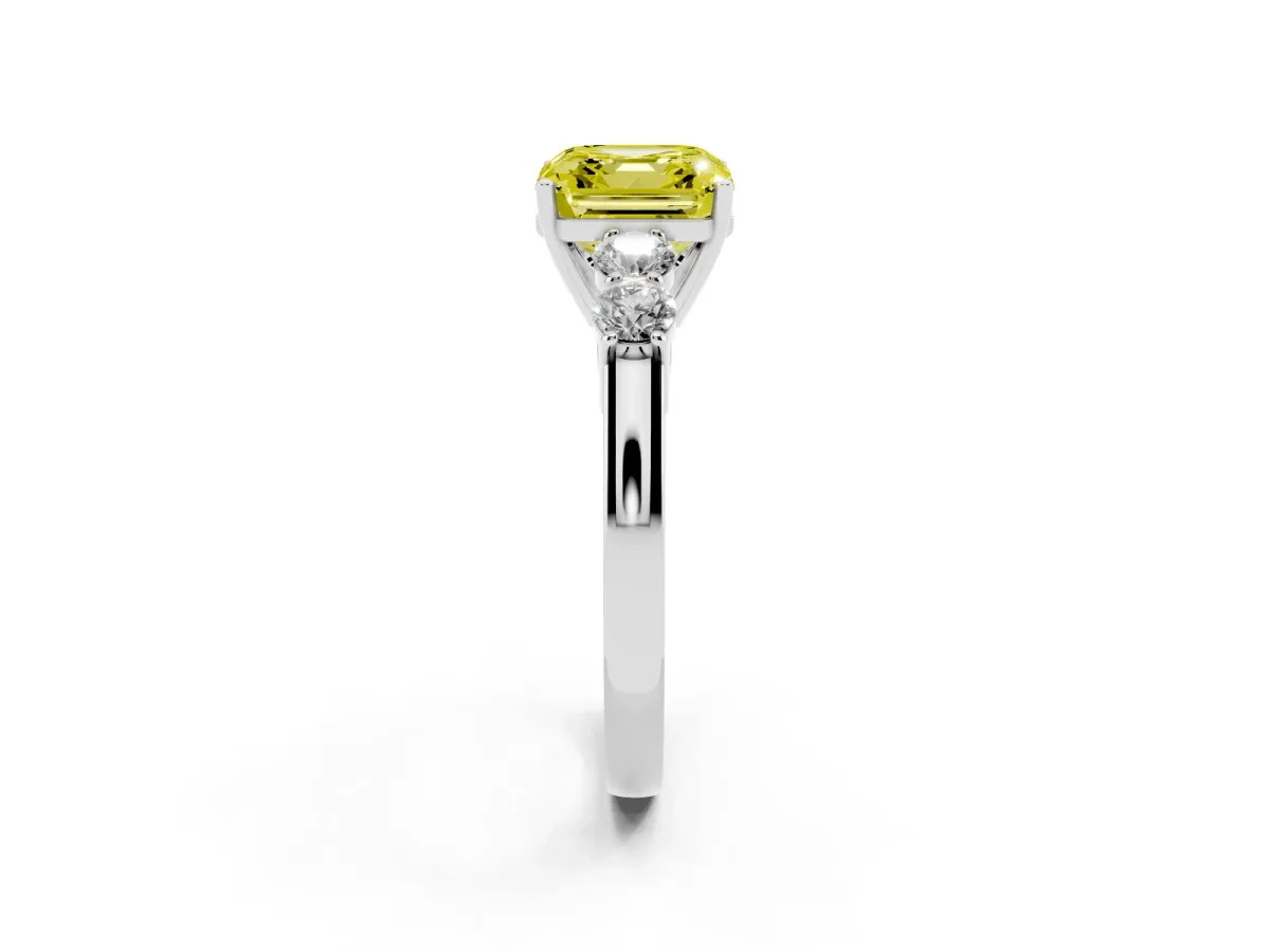 Fancy Yellow Asscher Cut Cut Diamond Five-Stone Prong Set White Gold Ring Platinum
