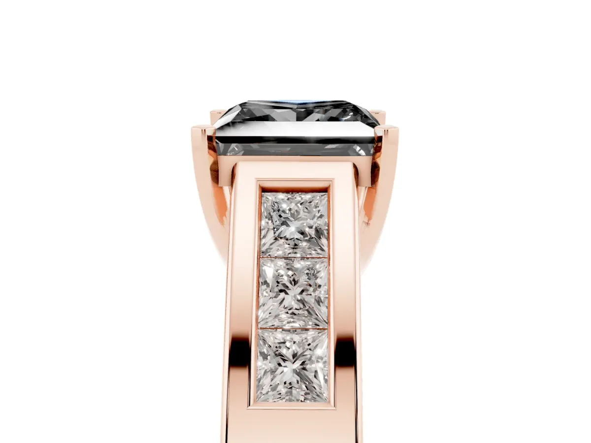 Fancy Black Princess Cut Cut Channel Set Solitaire Ring with Four-Prong Setting Rose gold