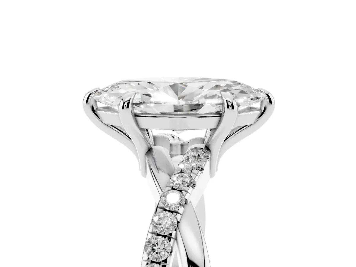 Marquise Cut Cut Diamond Twist Band Solitaire with Prong Setting Silver