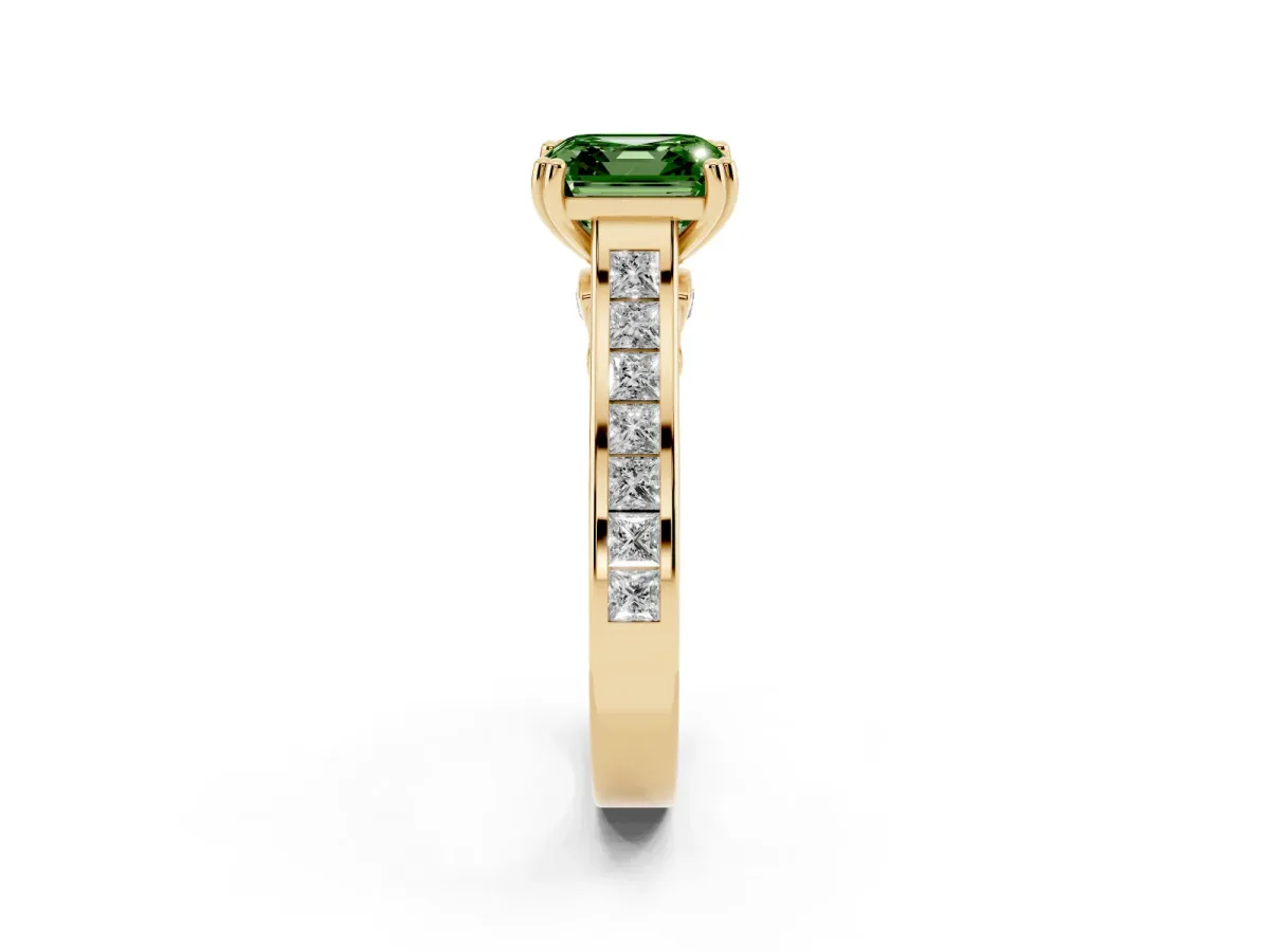 Fancy Green Asscher Cut Cut Channel Set Solitaire Engagement Ring with Prong Setting Yellow gold