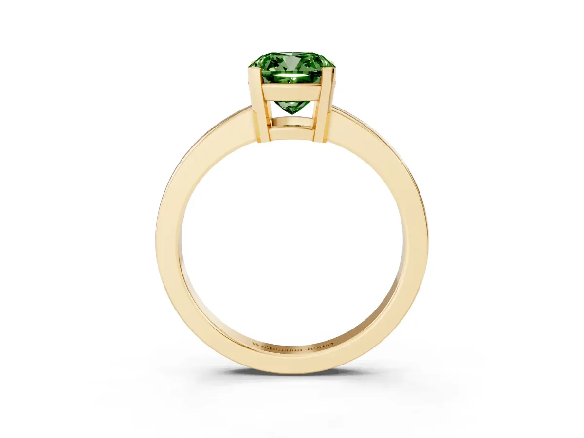 Fancy Green Cushion Cut Cut Solitaire Ring with Four-Prong Setting and Classic Band Yellow gold
