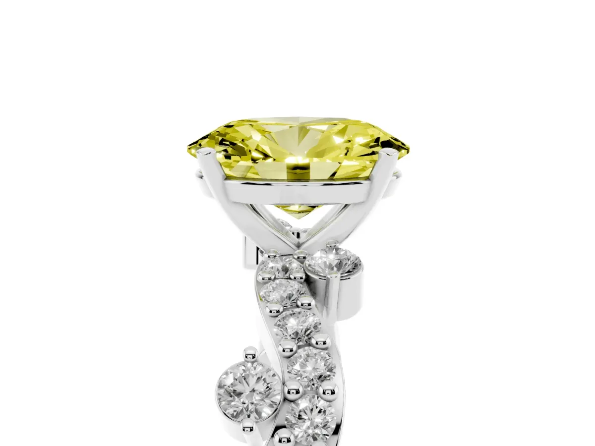 Fancy Yellow Oval Cut Cut Solitaire Diamond Twisted Band with Pave Setting Silver