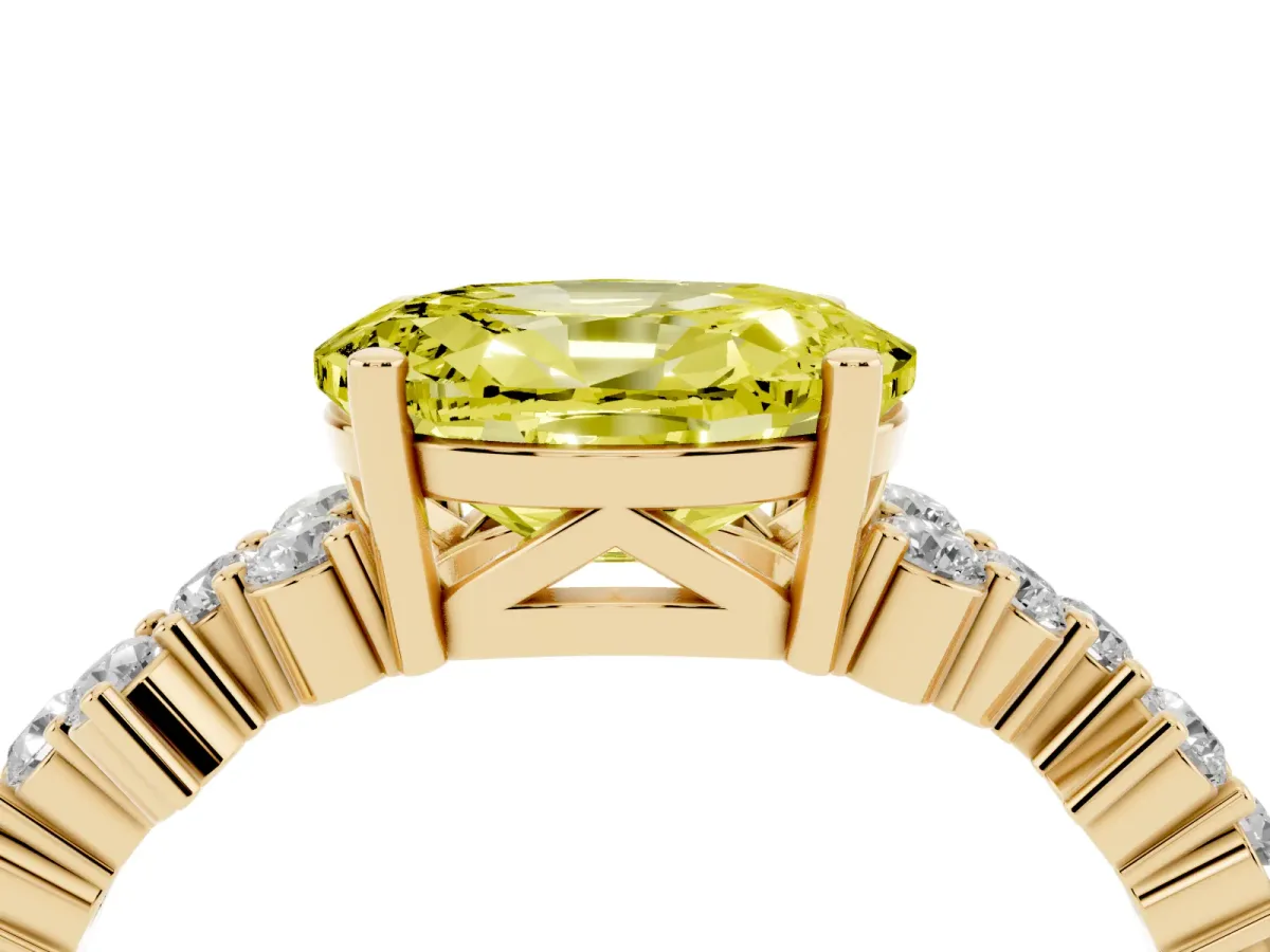 Fancy Yellow Oval Cut Diamond Scattered Round Accent Ring with Prong Setting Yellow gold