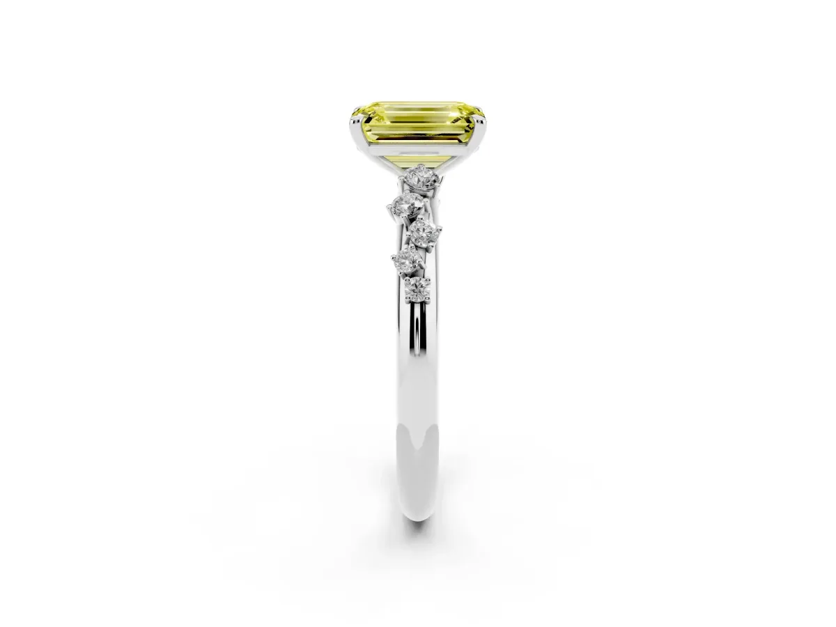 Fancy Yellow Emerald Cut Diamond Cluster Prong-Set Solitaire Ring Platinum