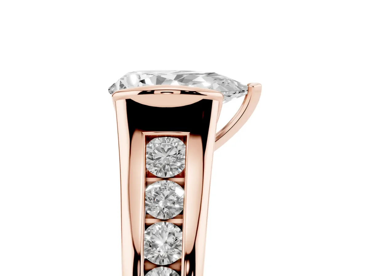 Pear Cut Solitaire Bezel-Set Diamond Ring with Channel-Set Band Rose gold