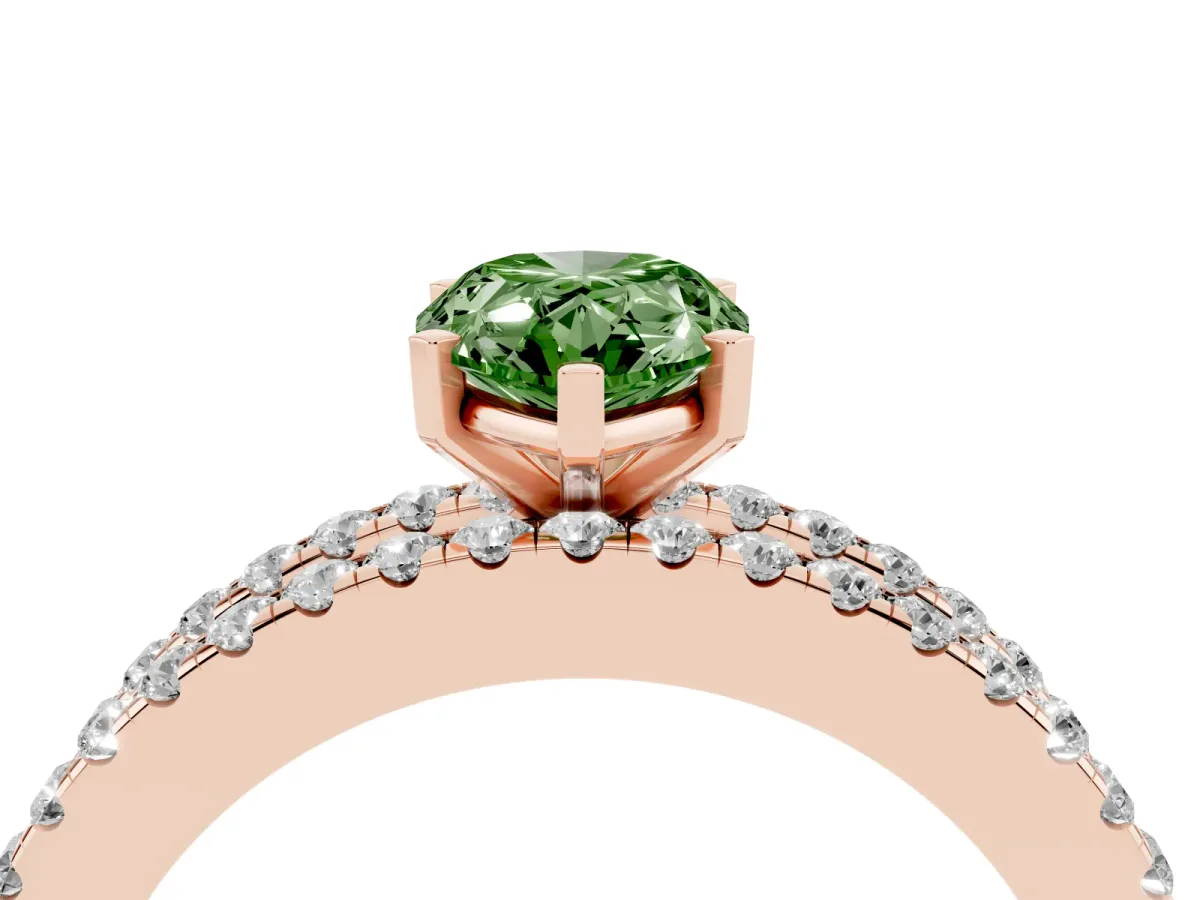 Fancy Green Pear Cut Diamond Solitaire Ring with Pavé and Channel Set Band Rose gold