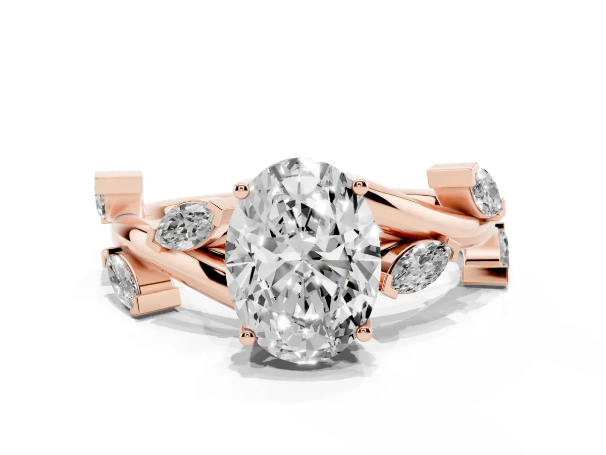 Oval Cut Solitaire Twisted Band Marquise Accent Prong Setting Ring Rose gold