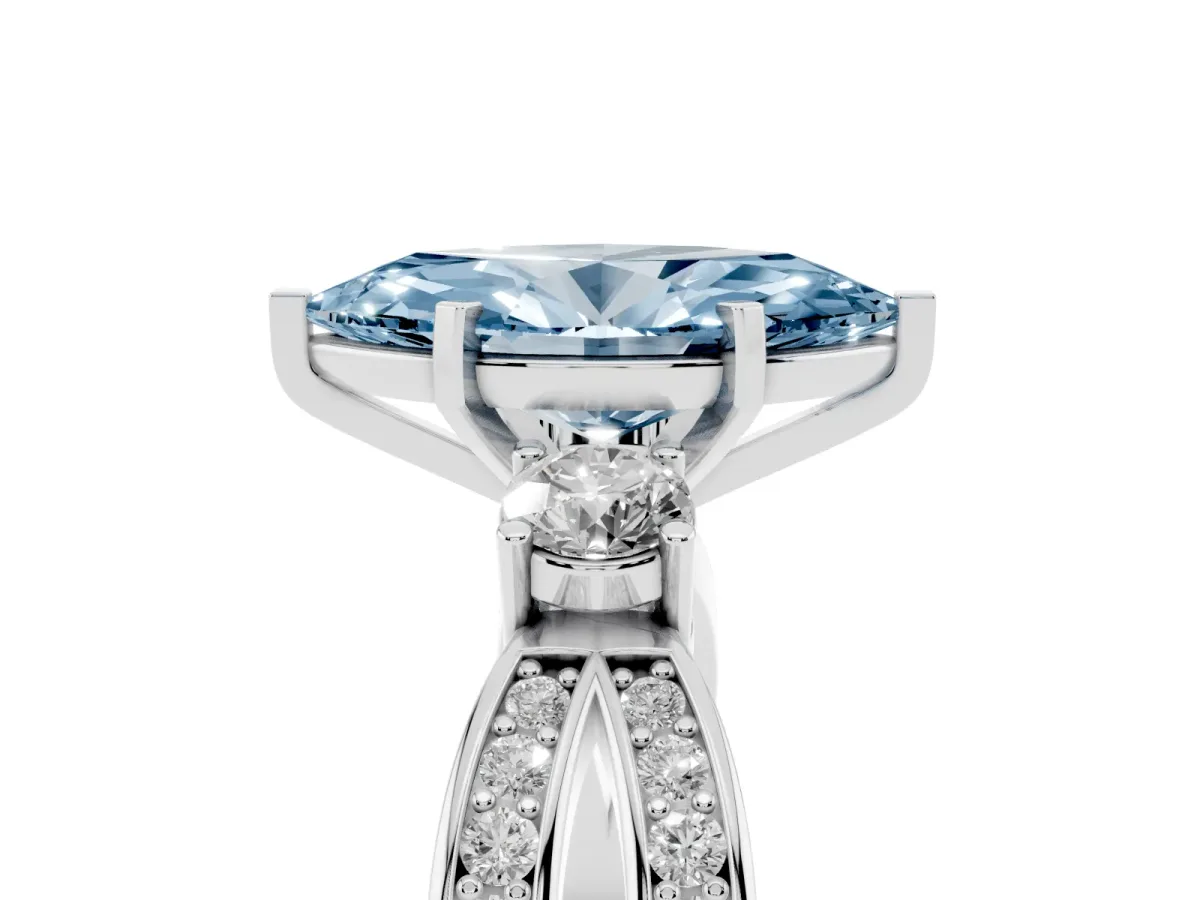 Fancy Blue Three-Stone Marquise Cut Cut Diamond Twist Band with Prong Setting Silver