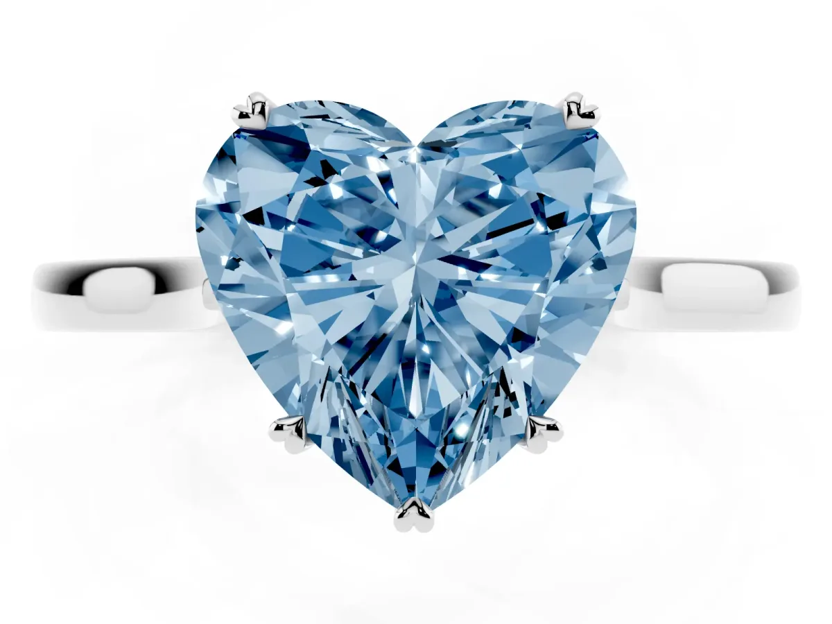 Fancy Blue Heart Cut Solitaire Heart Prong Engagement Ring with Tapered Band White gold