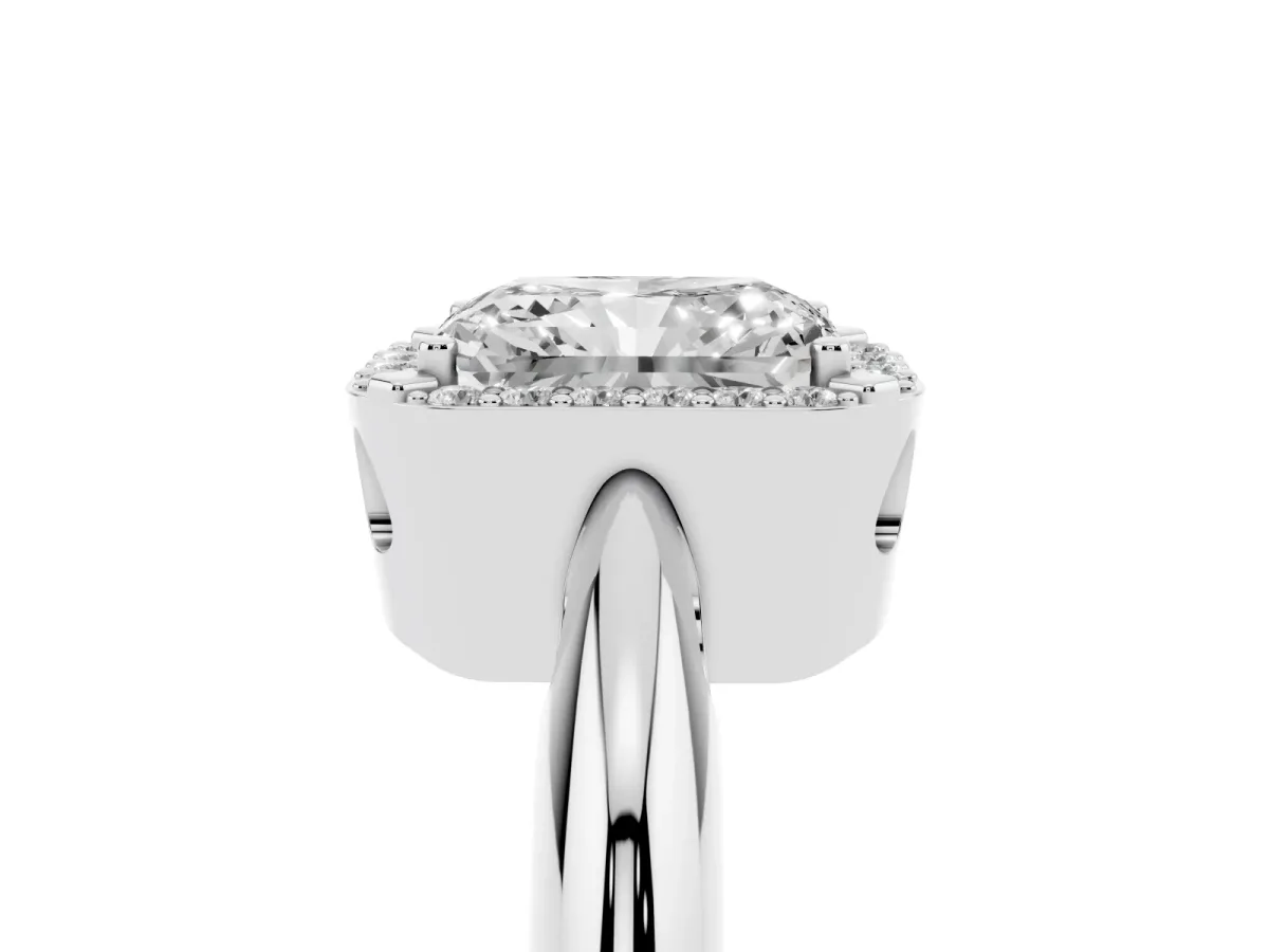 Radiant Cut Cut Diamond Halo Engagement Ring with Split Shank and Four-Prong Setting Silver