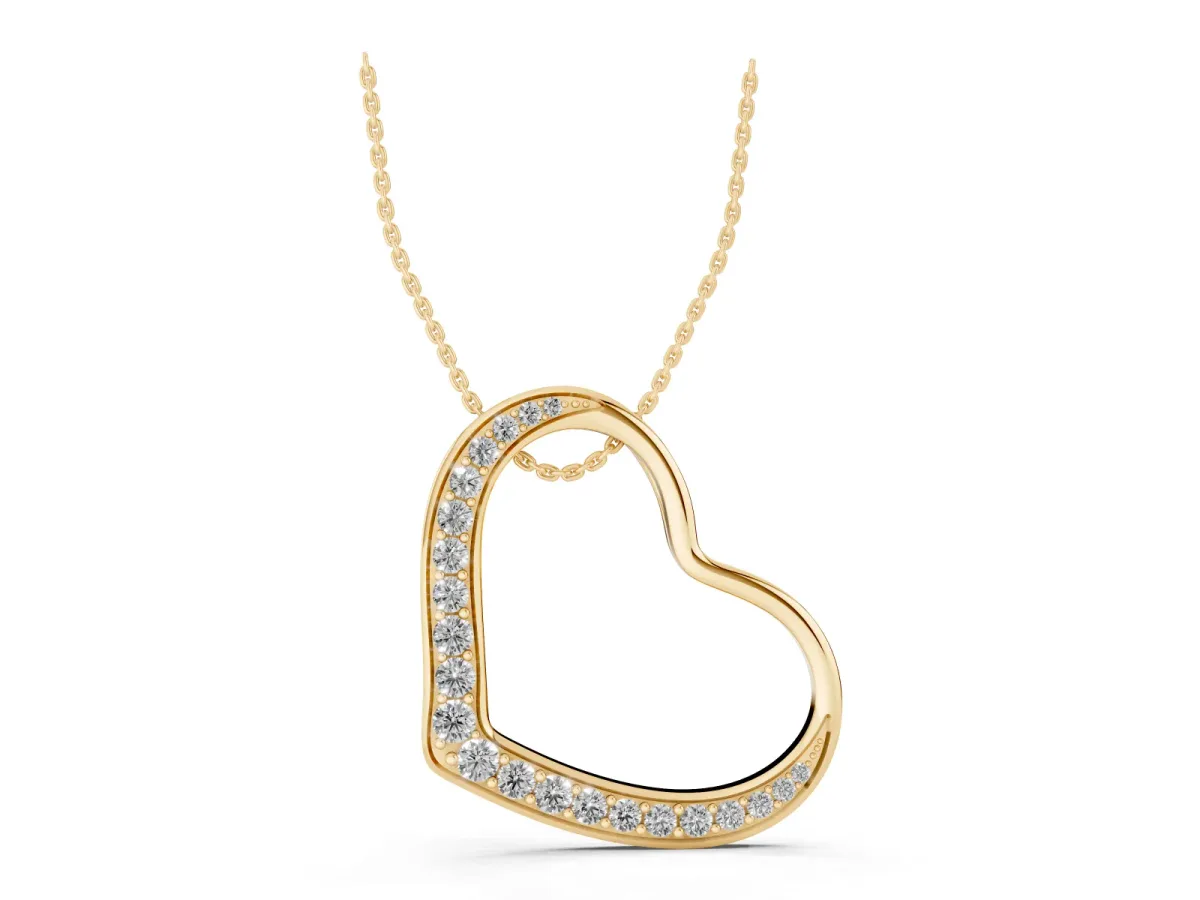 Pavé Round Diamond Open Heart Pendant Yellow gold