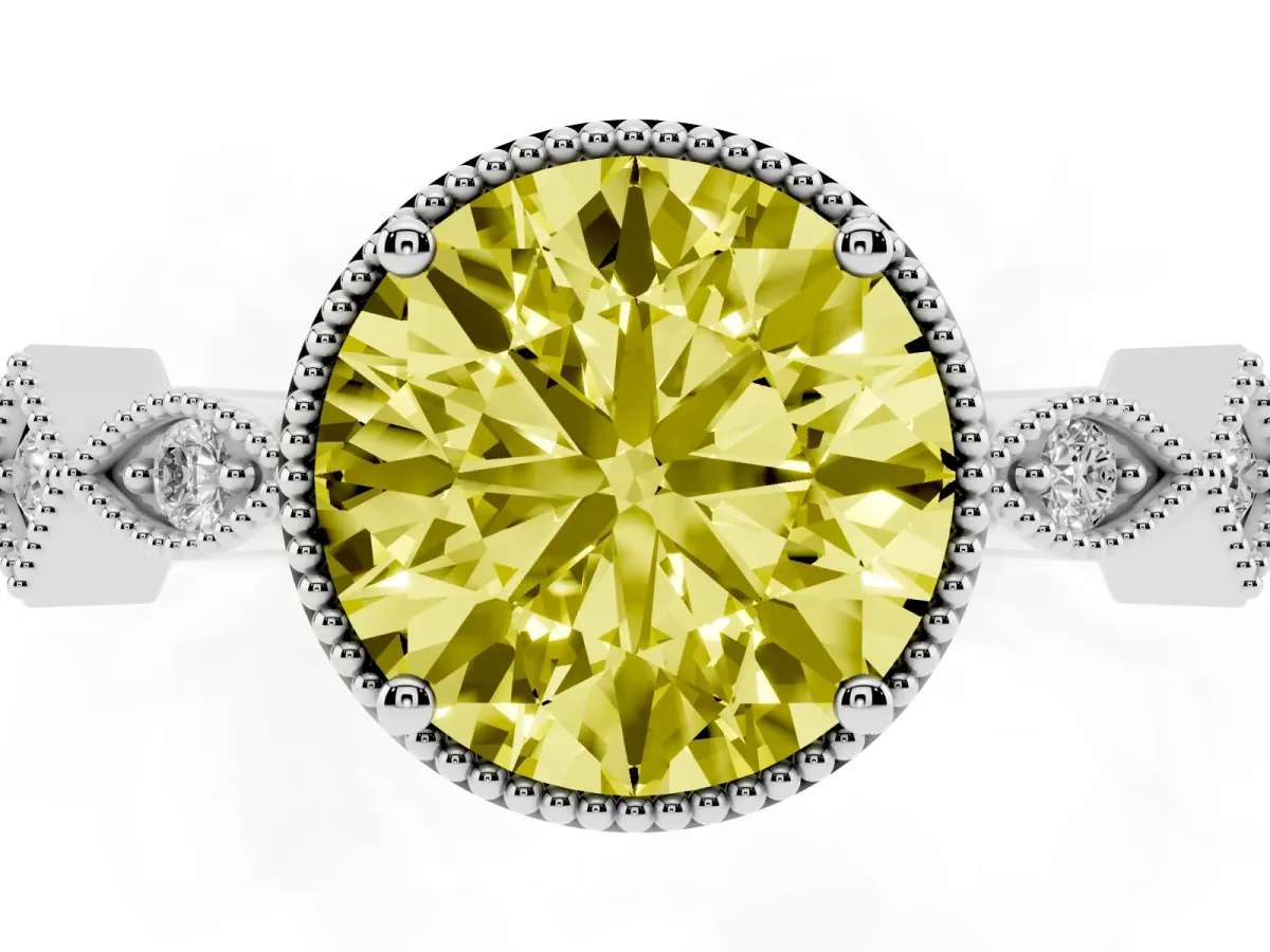 Fancy Yellow Round Cut Milgrain Marquise Diamond Twist Band Ring Silver