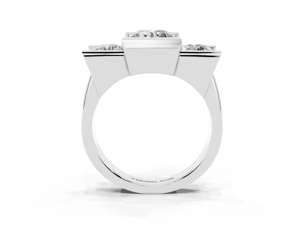 Three Stone Round Cut Cut Channel Set Diamond Ring Silver