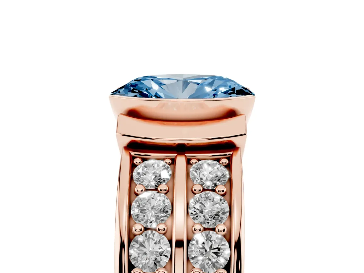 Fancy Blue Oval Cut Brilliant Diamond Channel Set Wide Band Ring with Bezel Setting Rose gold
