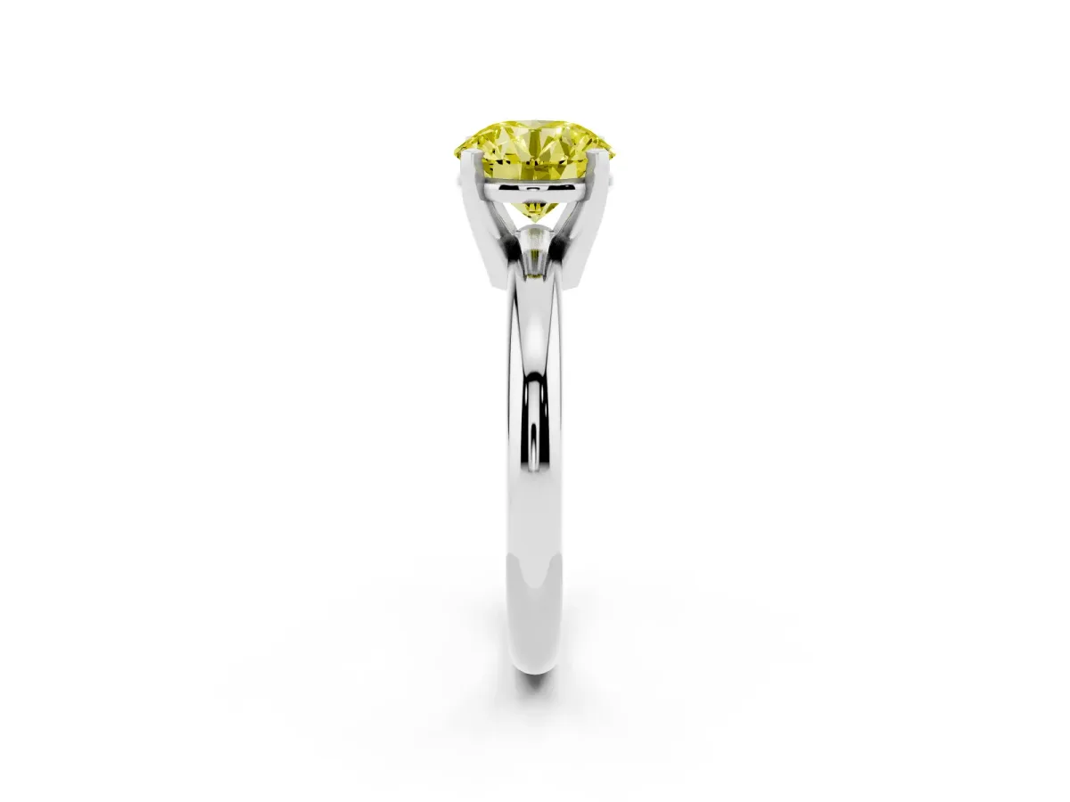 Fancy Yellow Round Cut Diamond Solitaire Engagement Ring with Round Band and Four-Prong Setting Platinum