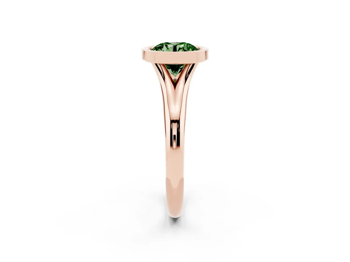 Fancy Green Bezel Set Round Cut Solitaire Diamond Ring with Smooth Band Rose gold