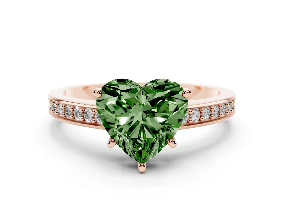 Fancy Green Heart Cut Solitaire Pavé Band Prong Setting Ring Rose gold