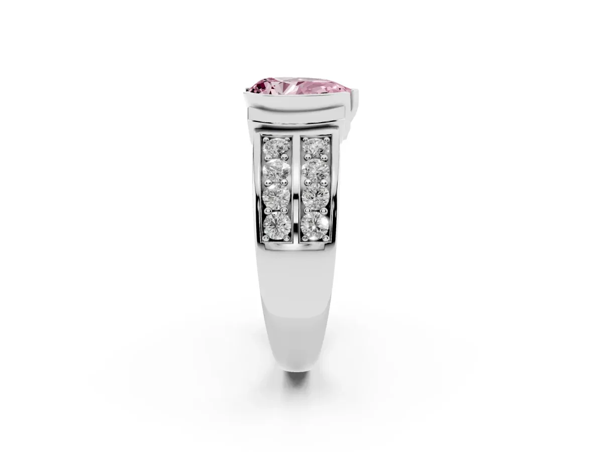 Fancy Pink Pear Cut Brilliant Diamond Channel Set Wide Band Ring with Bezel Setting Platinum