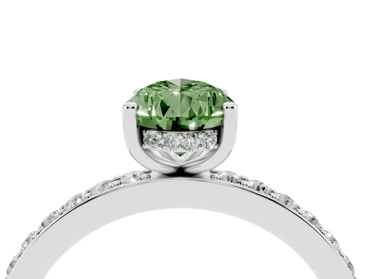 Fancy Green Pear Cut Cut Diamond Pavé Band Ring with Four-Prong Setting Platinum