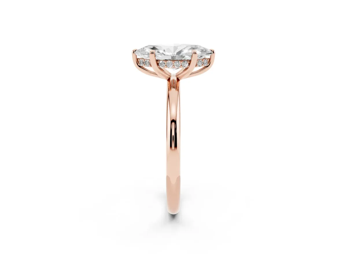 Marquise Cut Diamond Solitaire Ring with Thin Band and Four-Prong Setting Rose gold