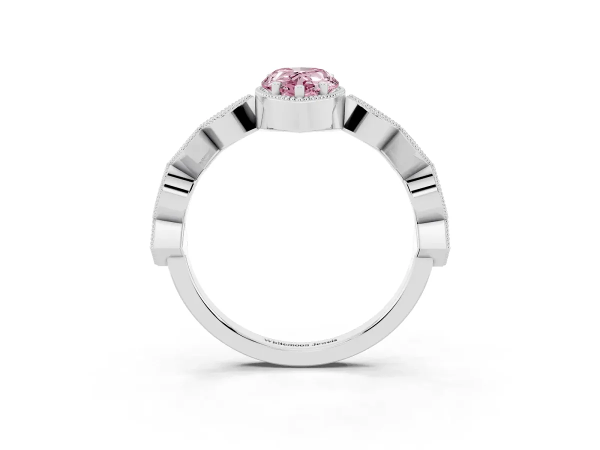 Fancy Pink Pear Cut Milgrain Marquise Diamond Twist Band Ring Silver