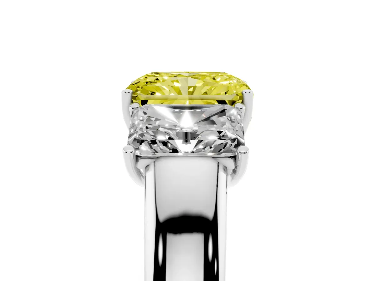 Fancy Yellow Three-Stone Radiant Cut Cut Diamond Ring with Prong Setting and Classic Band Silver
