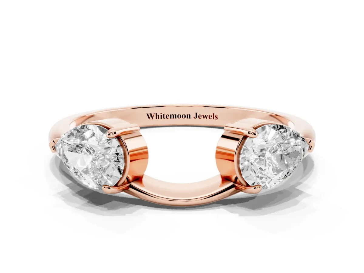 Two-Stone Pear Diamond Bypass Ring with Prong Setting Rose gold