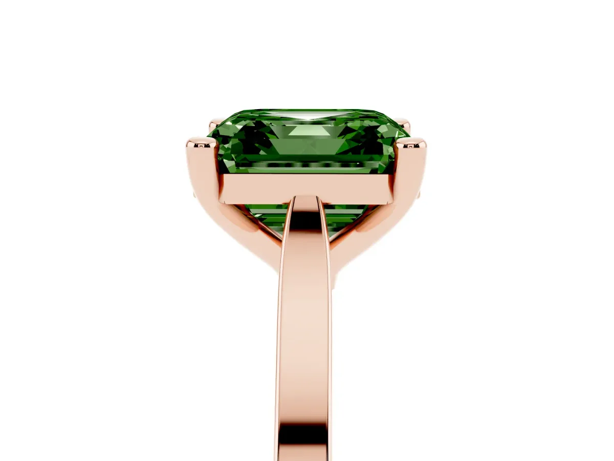 Fancy Green Asscher Cut Solitaire Diamond Ring with Four-Prong Setting and Tapered Band Rose gold
