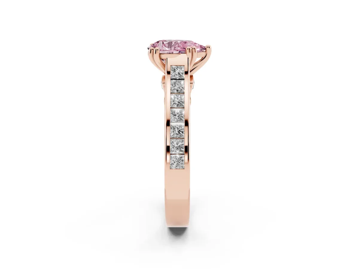 Fancy Pink Pear Cut Cut Channel Set Solitaire Engagement Ring with Prong Setting Rose gold